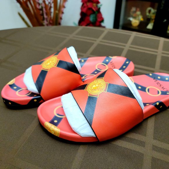 Authentic Versace Red Bondage Flip-Flops Slides - Picture 4 of 11